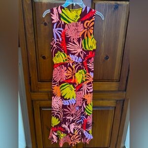 Garmin Size Small sleeveless ruffled faux wrap Burgundy w/tropical flowers. NWOT